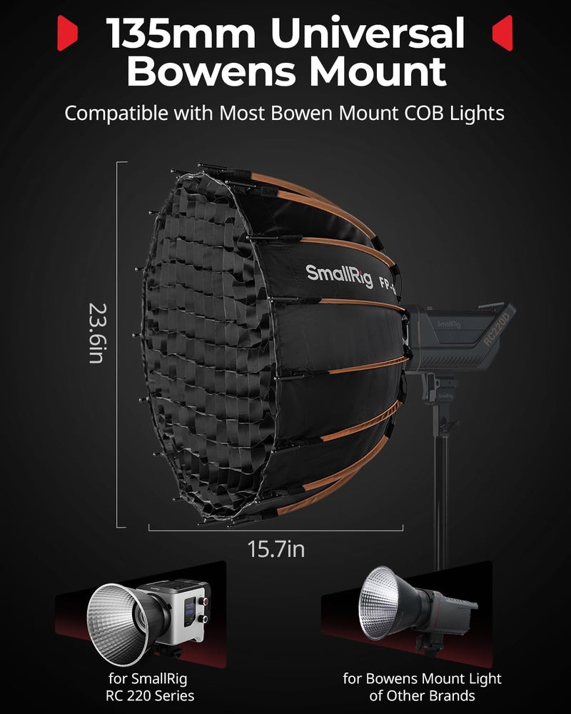 SmallRig FP-60 23.6" Parabolic Softbox with Bowens Mount for Studio Photography, Quick Release Soft Box with Honeycomb Grid, Diffusers, for SMALLRIG RC 220 pro, for Neewer for Godox for Aputure - 5396 - Image 2