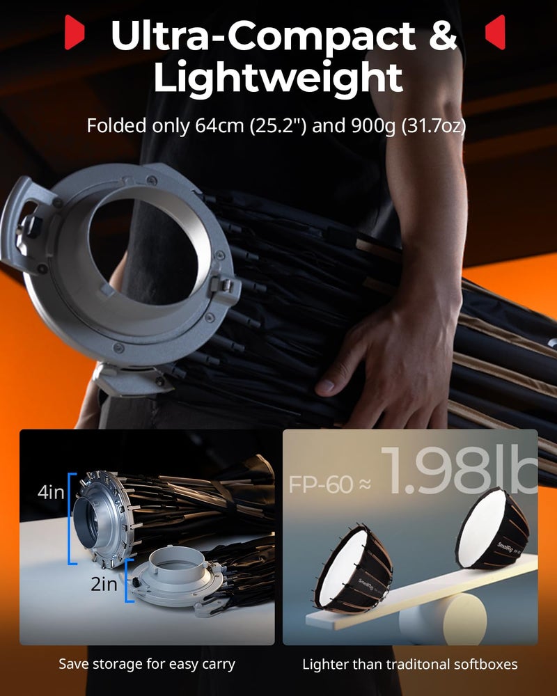SmallRig FP-60 23.6" Parabolic Softbox with Bowens Mount for Studio Photography, Quick Release Soft Box with Honeycomb Grid, Diffusers, for SMALLRIG RC 220 pro, for Neewer for Godox for Aputure - 5396 - Image 4