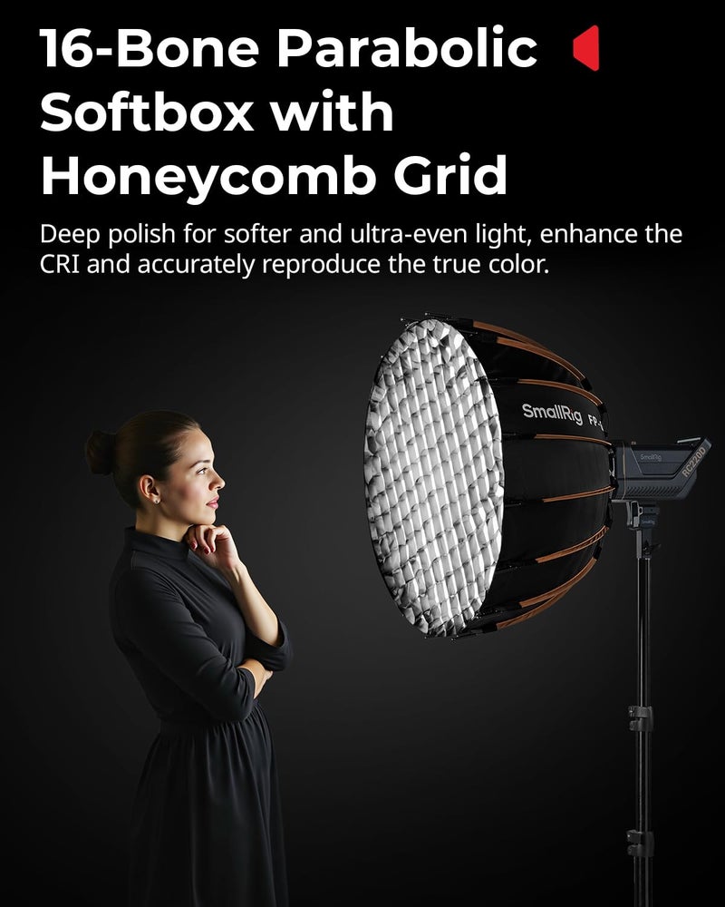 SmallRig FP-60 23.6" Parabolic Softbox with Bowens Mount for Studio Photography, Quick Release Soft Box with Honeycomb Grid, Diffusers, for SMALLRIG RC 220 pro, for Neewer for Godox for Aputure - 5396 - Image 5