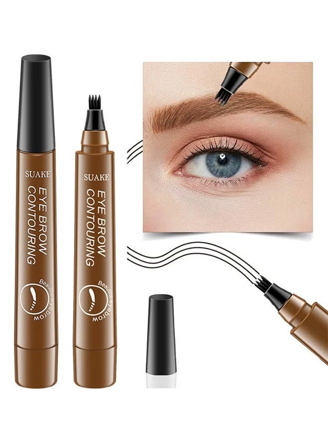 سويكي لوني 4-نصيحة الحاجب لون العين أربعة شوكة الماء الحاجب القلم ، Suake الحاجب المحيط القلم ، Suake السحرية الدقيقة الماء الحاجب القلم ، سهلة الشكل ، مقاومة للماء واللصق-دليل يخلق الطبيعية #Light Brown - Image 1