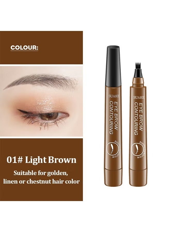 سويكي لوني 4-نصيحة الحاجب لون العين أربعة شوكة الماء الحاجب القلم ، Suake الحاجب المحيط القلم ، Suake السحرية الدقيقة الماء الحاجب القلم ، سهلة الشكل ، مقاومة للماء واللصق-دليل يخلق الطبيعية #Light Brown - Image 2