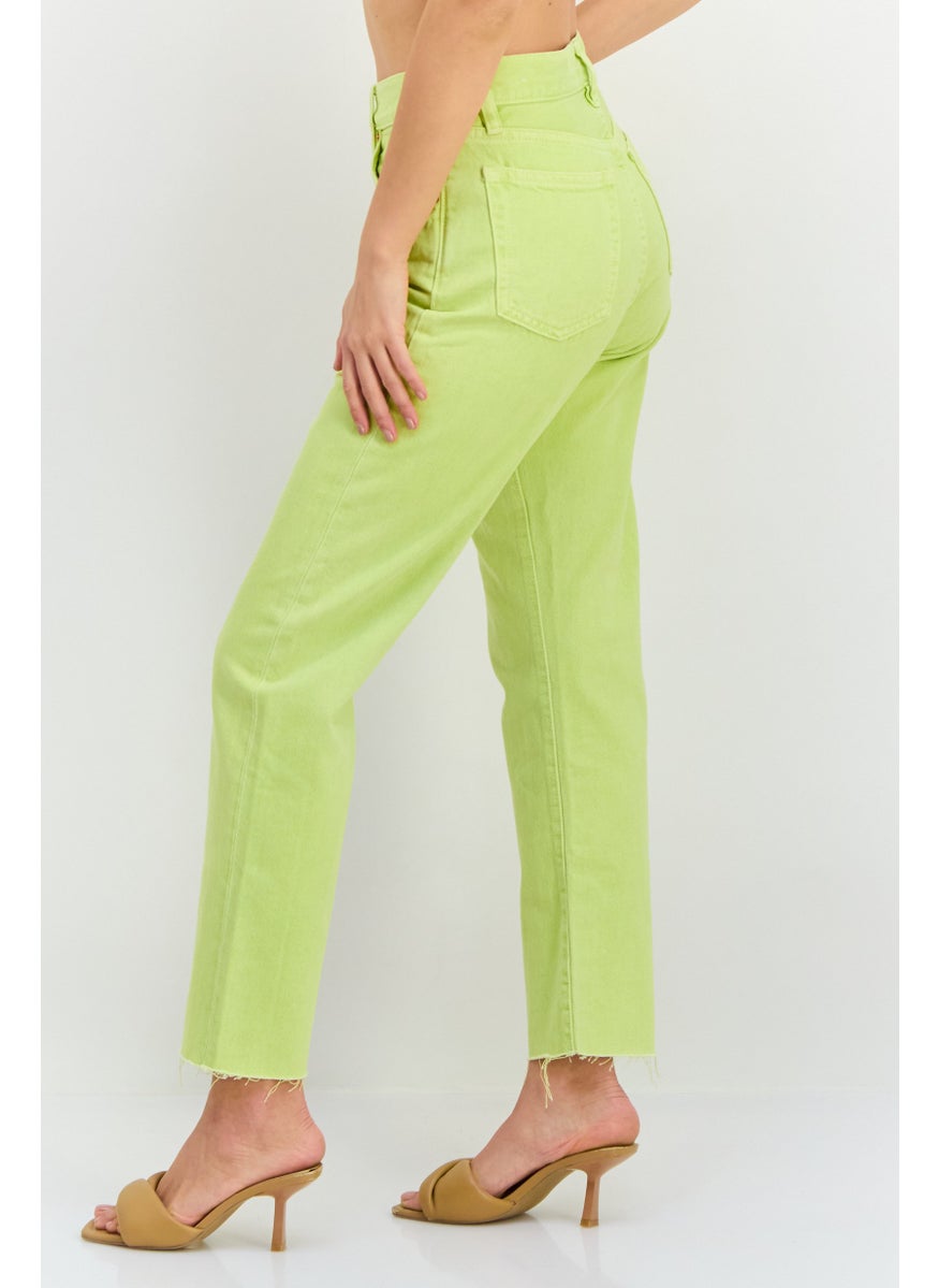 MANGO Women Straight Fit High Rise Cropped No Stretch Jeans, Lime  - Image 2