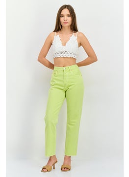 MANGO Women Straight Fit High Rise Cropped No Stretch Jeans, Lime  - Image 4