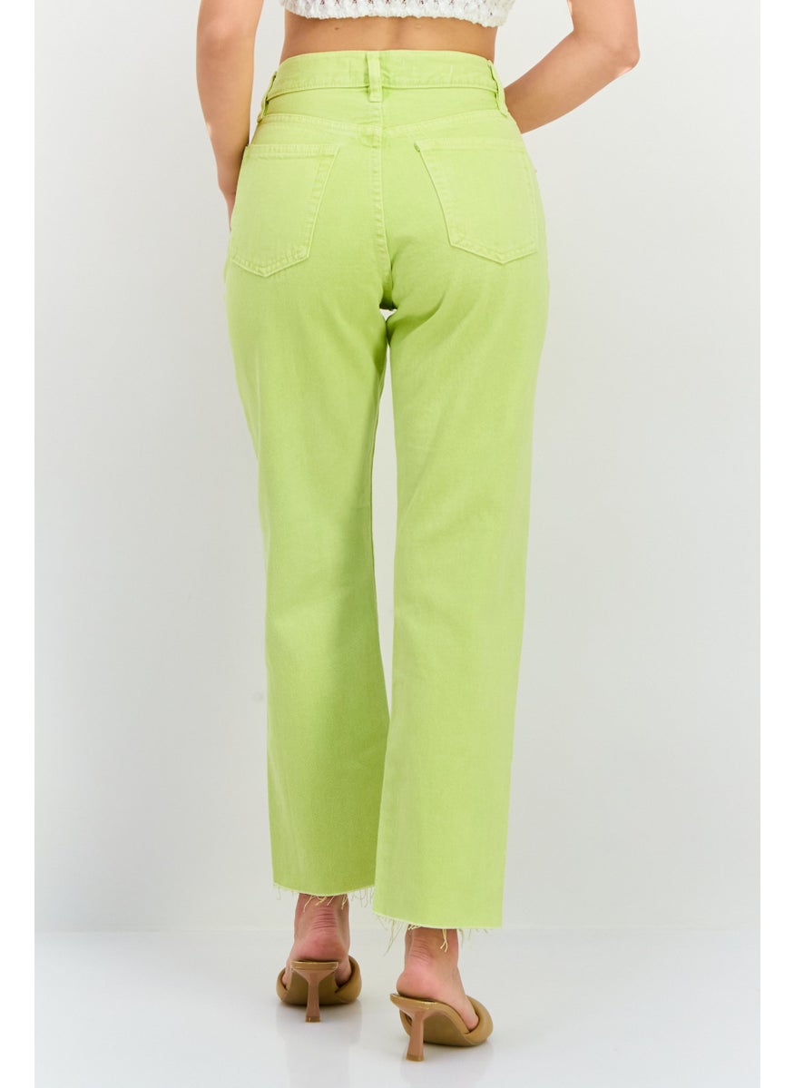 MANGO Women Straight Fit High Rise Cropped No Stretch Jeans, Lime  - Image 3