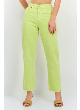 MANGO Women Straight Fit High Rise Cropped No Stretch Jeans, Lime  - Image 1