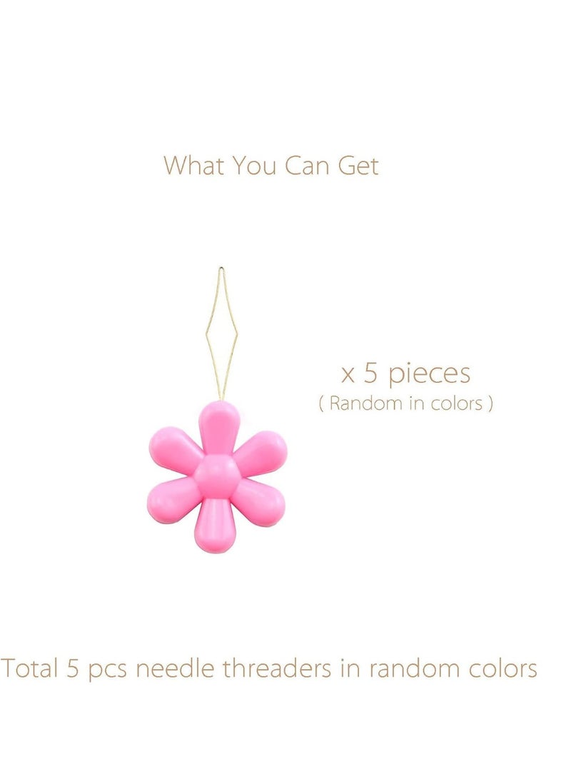 ChicAbode Embroidery Needle Threader Tool 5pcs Plastic Flower Head Sewing Machine Needle Threader for Hand Sewing Cross Stitch Craft Knitting Quilting (5pcs, Mix Colors) - Image 3