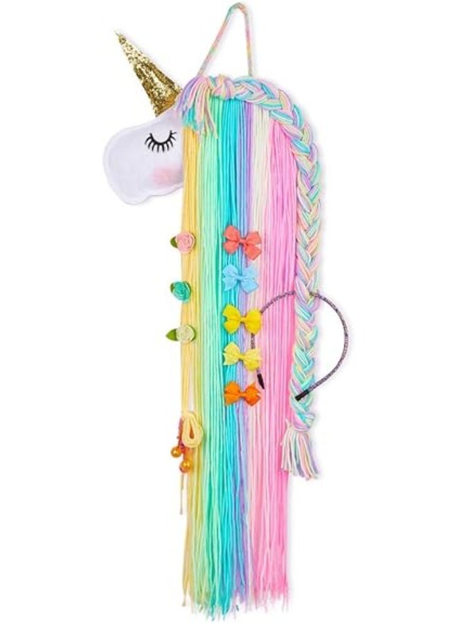 Yellow Chimes Unicorn Hair Clips Holder Rainbow Yarn Tassels Hair Bows Storage Unicorn Face Headband Hair Accessories Organizer Unicorn Theme Party Decorations for Kids, Multi-Color (YCHAJS-GL001-MC) - Image 3