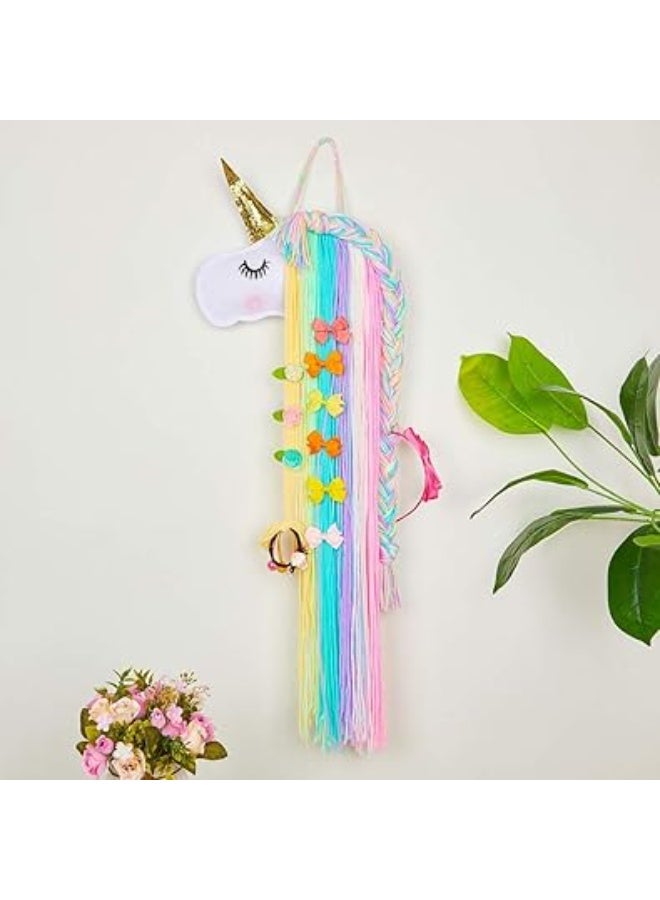 Yellow Chimes Unicorn Hair Clips Holder Rainbow Yarn Tassels Hair Bows Storage Unicorn Face Headband Hair Accessories Organizer Unicorn Theme Party Decorations for Kids, Multi-Color (YCHAJS-GL001-MC) - Image 2