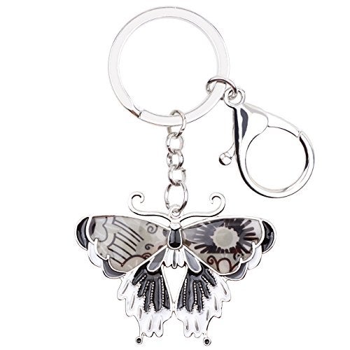 BONSNY Enamel Metal Butterfly Keychains Rings For Women Girls Car Purse backbag Pendant Charms (Grey) - Image 1