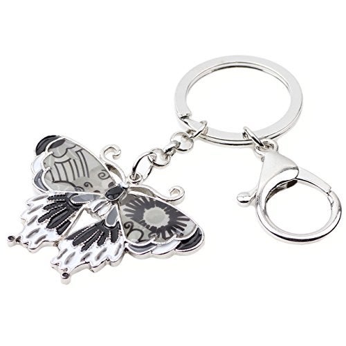 BONSNY Enamel Metal Butterfly Keychains Rings For Women Girls Car Purse backbag Pendant Charms (Grey) - Image 2