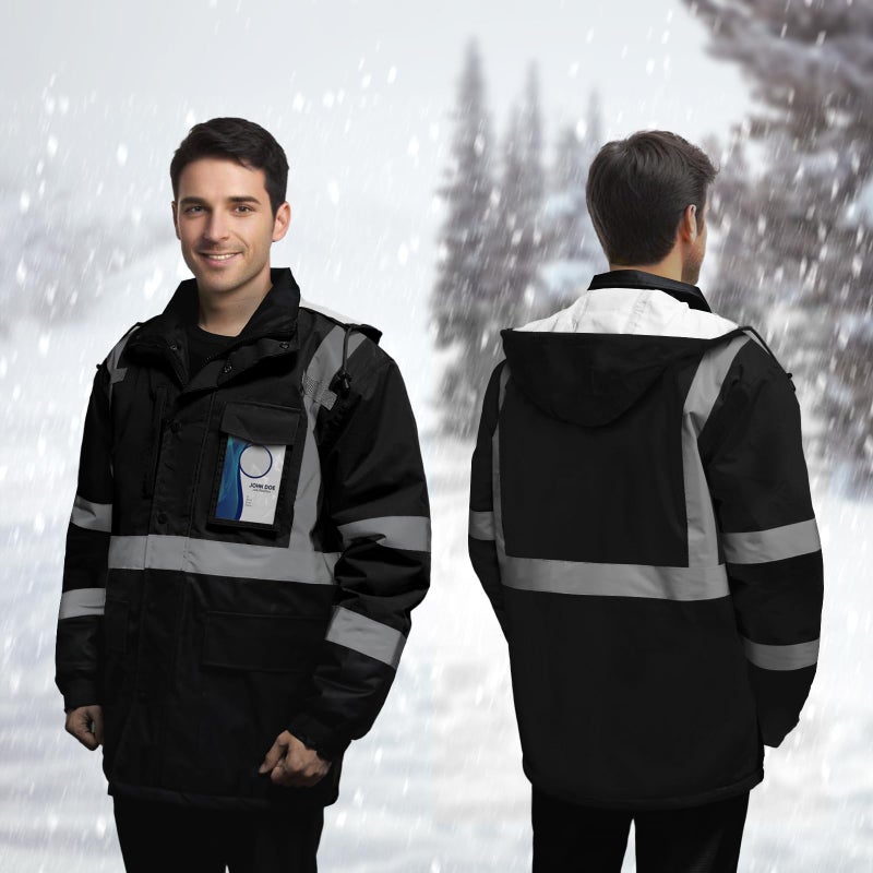TCCFCCT Hi Vis Jackets for Men & Women, Waterproof Reflective Safety Jacket with Pockets, Construction Coats for Cold Weather, High Vis Rain Gear, Long J-Black, XL - Image 2