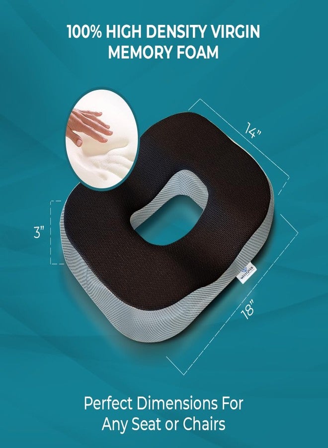 WELLGIVER وسادة دائرية إسفنجية طبية من ويلجيفر، وسادة للعصعص، وسادة مقعد، لتخفيف آلام البواسير، آلام أسفل الظهر، الناسور، التهاب البروستاتا، وآلام ما بعد الولادة | 18 × 14 × 3 بوصة | غطاء شبكي مزدوج من الأعلى - Image 3