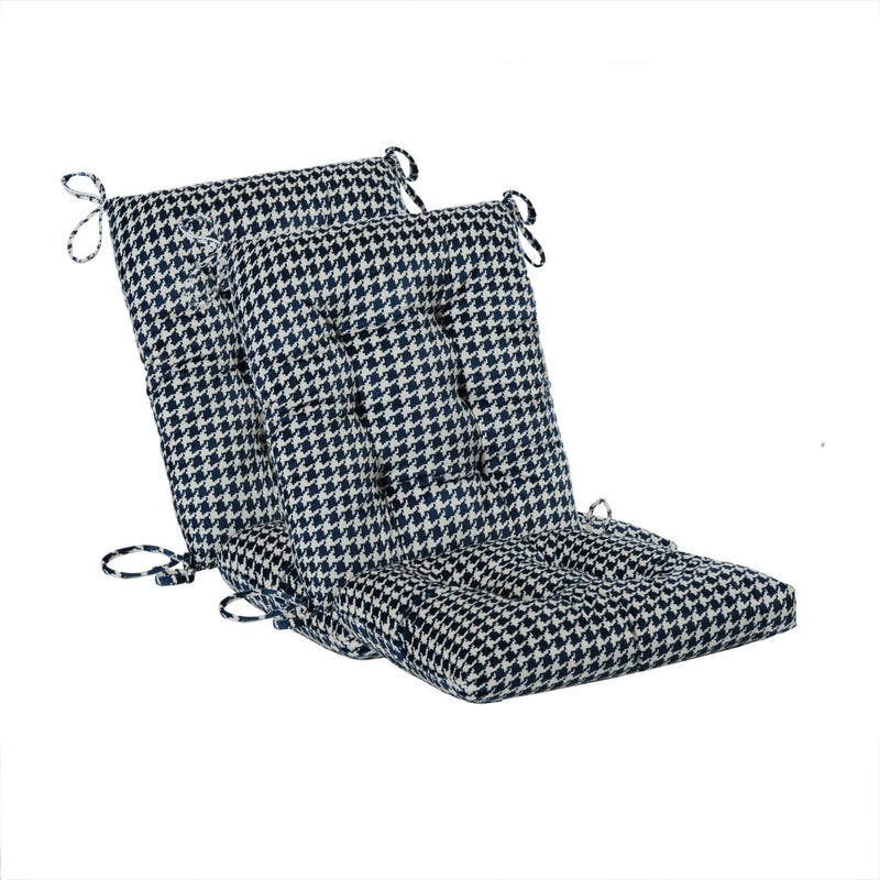 Makimoo Outdoor Patio Cushion, Rocking Chair Cushion, Tufted Pads, Set of Upper and Lower with Ties Pack of 2 (2 Sets) - Back 20"Ã—17", Seat 17"Ã—17" (Blue Houndstooth) - Image 1