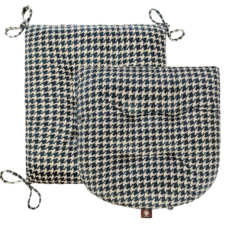 Makimoo Outdoor Patio Cushion, Rocking Chair Cushion, Tufted Pads, Set of Upper and Lower with Ties Pack of 2 (2 Sets) - Back 20"Ã—17", Seat 17"Ã—17" (Blue Houndstooth) - Image 2