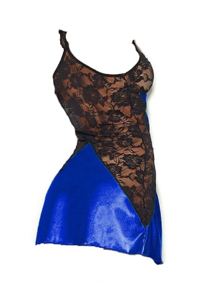 Women Lace Sheer  Contrast   Backless Sleepwear Night dress - Image 2