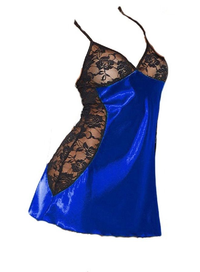 Women Lace Sheer  Contrast   Backless Sleepwear Night dress - Image 1