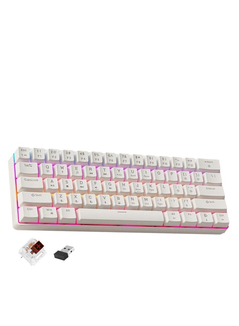 Eweadn G61 Wireless, Bluetooth & Wired Gaming Mechanical Keyboard - Rainbow LED Lighting - Anti-Ghosting, Detachable USB-C, Double-Shot Keycaps, 61 Keys Ultra-Compact - Image 1