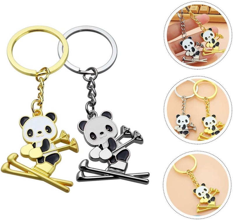 Uonlytech Decorative Panda Keychain Set 2Pcs Metal Alloy Schoolbag Hanging Ornament Cartoon Style Accessory for Backpack and Keys in Gold and Silver Colors - Image 4
