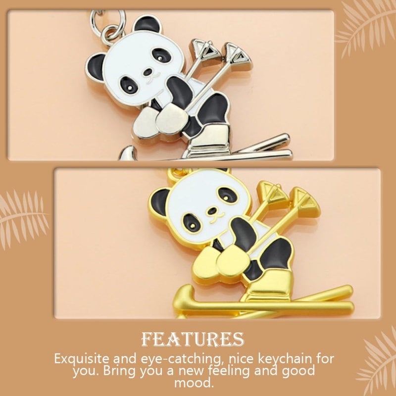 Uonlytech Decorative Panda Keychain Set 2Pcs Metal Alloy Schoolbag Hanging Ornament Cartoon Style Accessory for Backpack and Keys in Gold and Silver Colors - Image 5