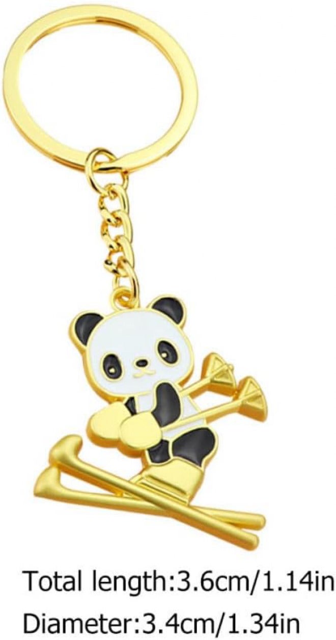 Uonlytech Decorative Panda Keychain Set 2Pcs Metal Alloy Schoolbag Hanging Ornament Cartoon Style Accessory for Backpack and Keys in Gold and Silver Colors - Image 2