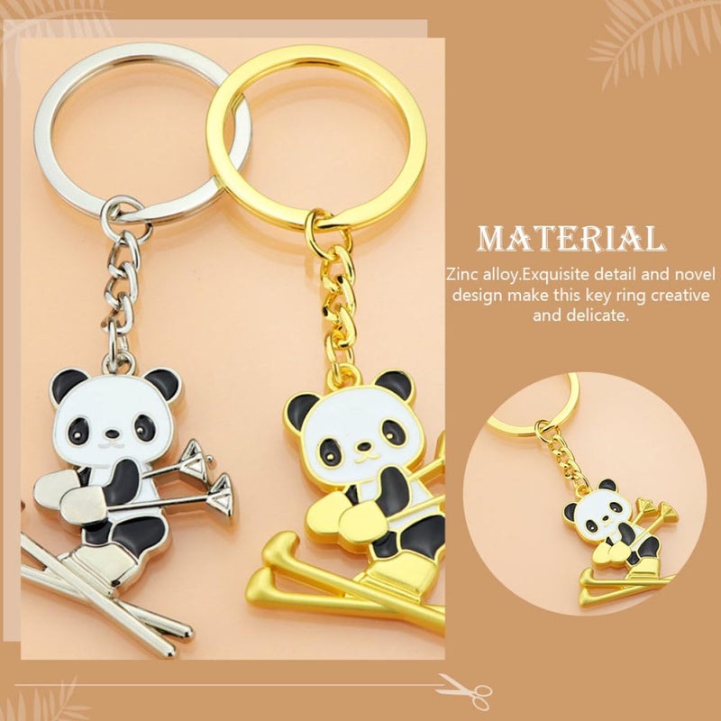 Uonlytech Decorative Panda Keychain Set 2Pcs Metal Alloy Schoolbag Hanging Ornament Cartoon Style Accessory for Backpack and Keys in Gold and Silver Colors - Image 3