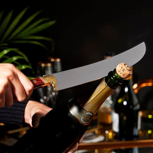 Viski Champagne Saber Sword in Wooden Box, Curved Stainless Steel Blade and Wood Handle, Elegant Home Bar Tool for Celebrations, Weddings, Parties, and Housewarming Gifts, Set of 1 - Image 5