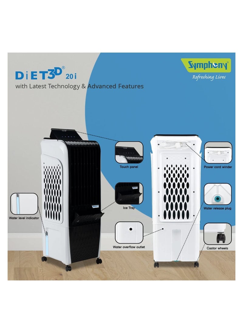 SYMPHONY - Symphony Diet 3D 20i Portable Tower Air Cooler For Home, Office with 3-Side Honeycomb Pads, Pop-Up Touchscreen, i-Pure Technology and Low Power Consumption, Grey - Image 1
