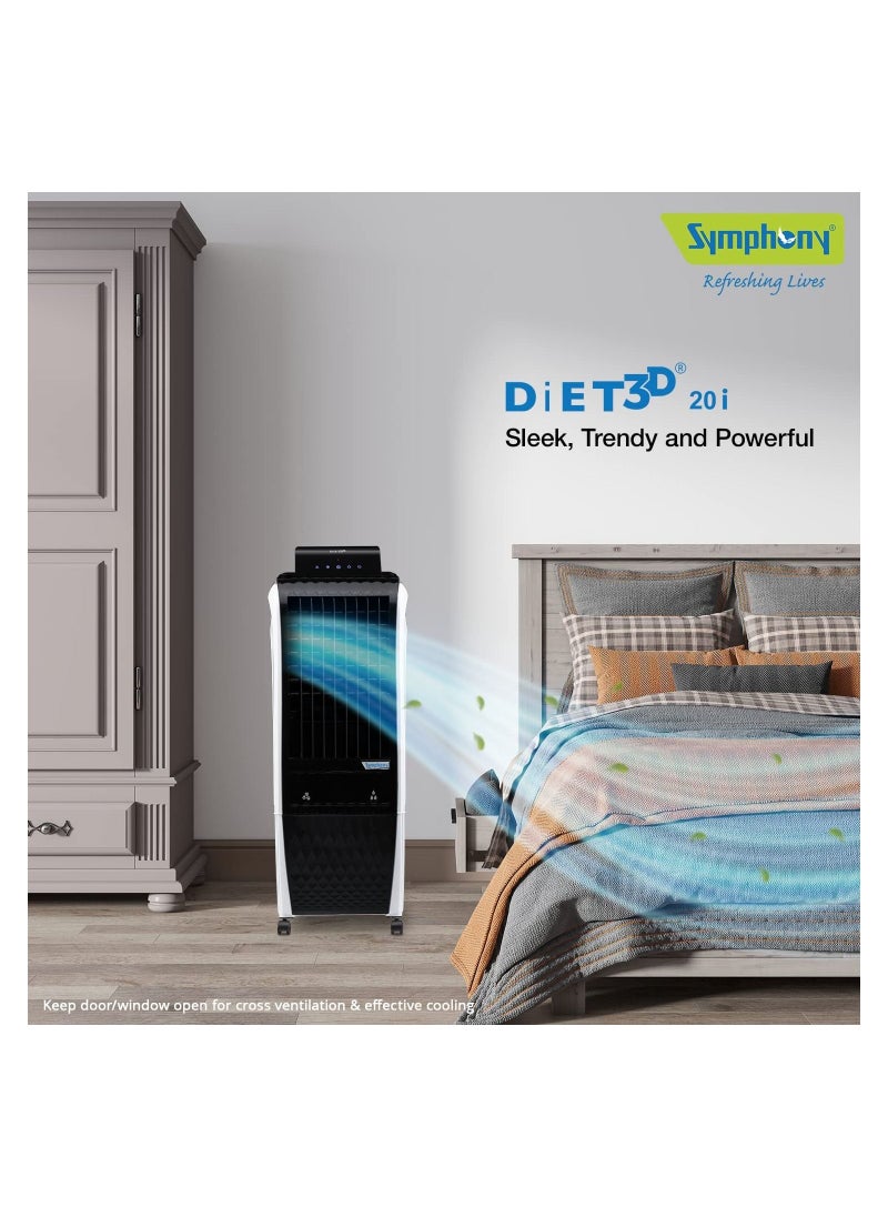 SYMPHONY - Symphony Diet 3D 20i Portable Tower Air Cooler For Home, Office with 3-Side Honeycomb Pads, Pop-Up Touchscreen, i-Pure Technology and Low Power Consumption, Grey - Image 1