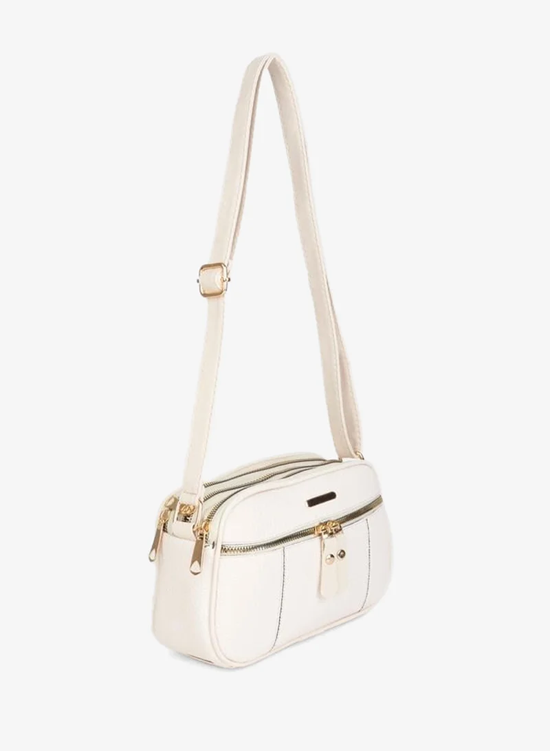 Women's Sincar Cream 4-Compartment Synthetic Leather Medium Size Zipper Closure Hand, Arm, and Shoulder Bag.