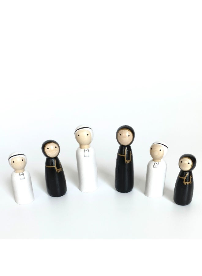 Kojokaru Toys Little Emirati Family Wooden Peg Dolls Set | Birthday & Eid Gifts | Cultural & Sustainable Toys |Open-ended sets | Montessori Small world play| Islamic Toys | 65-90mm - Image 1