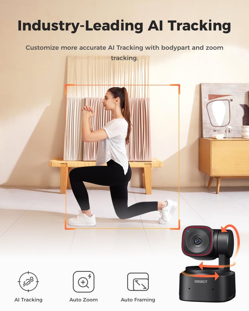 OBSBOT Tiny 2 Lite 4K Webcam for PC, AI Tracking PTZ Streaming Camera with 1/2" Sensor, Gesture Control, 60 FPS, HDR, Microphones, Web Camera for Desktop Computer, Laptop, Meeting, Video Calls, etc. - Image 4