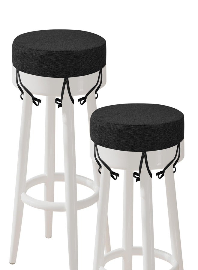 AddGrace Round Bar Stool Cushions with Ties Set of 2 Non Slip Seat Cushions 12x12 Inch Washable Chair Pads Removable Washable Cover Black - Image 1