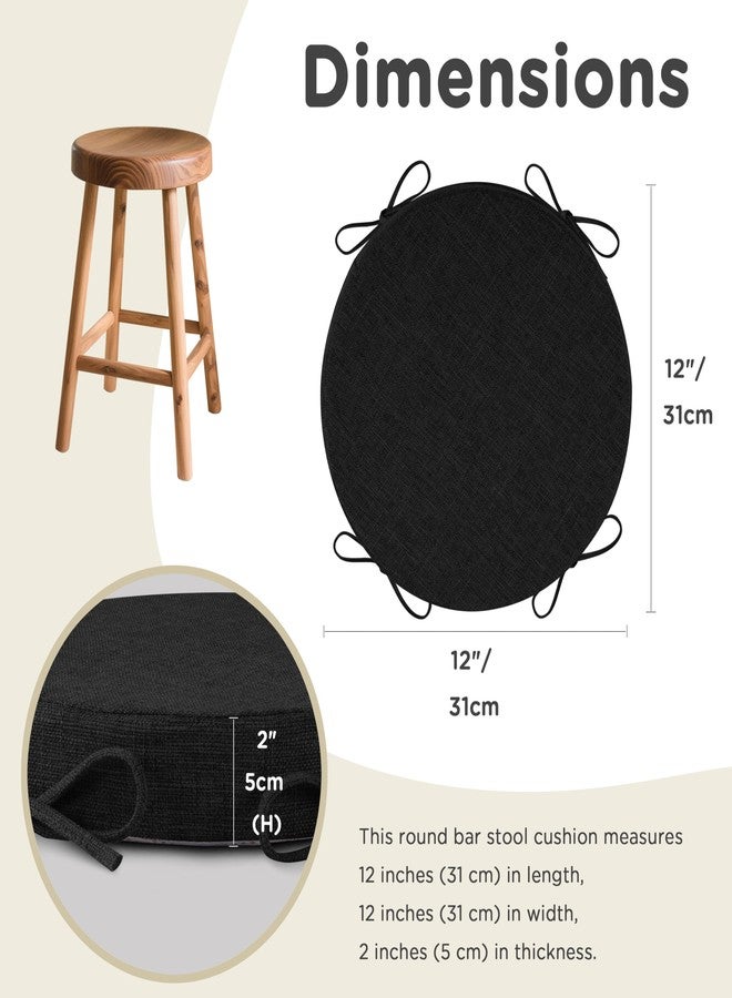 AddGrace Round Bar Stool Cushions with Ties Set of 2 Non Slip Seat Cushions 12x12 Inch Washable Chair Pads Removable Washable Cover Black - Image 2