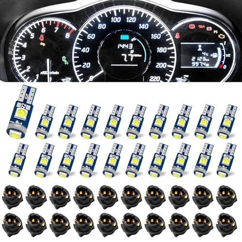 Damwot 74 Led Bulb Dash Lights Super Bright, T5 37 74 LED Bulb with Twist Lock Socket PC74 PC37,Dashboard Lights, Instrument Cluster Bulbs Kits,Pack of 20 (White) - Image 1