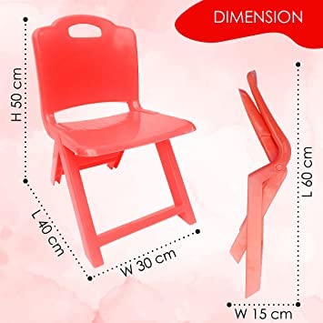 Generic Supertech Foldable Baby ChairStrong and Durable Plastic Chair for KidsPlastic School Study ChairFeeding Chair for KidsPortable High Chair Weight Capacity 40 Kg Red  - Image 3