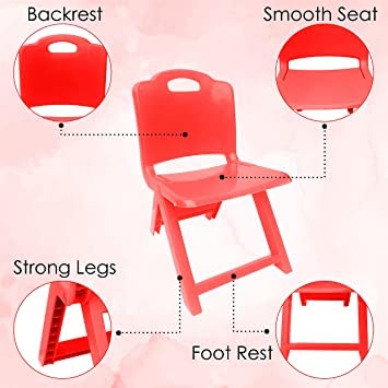 Generic Supertech Foldable Baby ChairStrong and Durable Plastic Chair for KidsPlastic School Study ChairFeeding Chair for KidsPortable High Chair Weight Capacity 40 Kg Red  - Image 5
