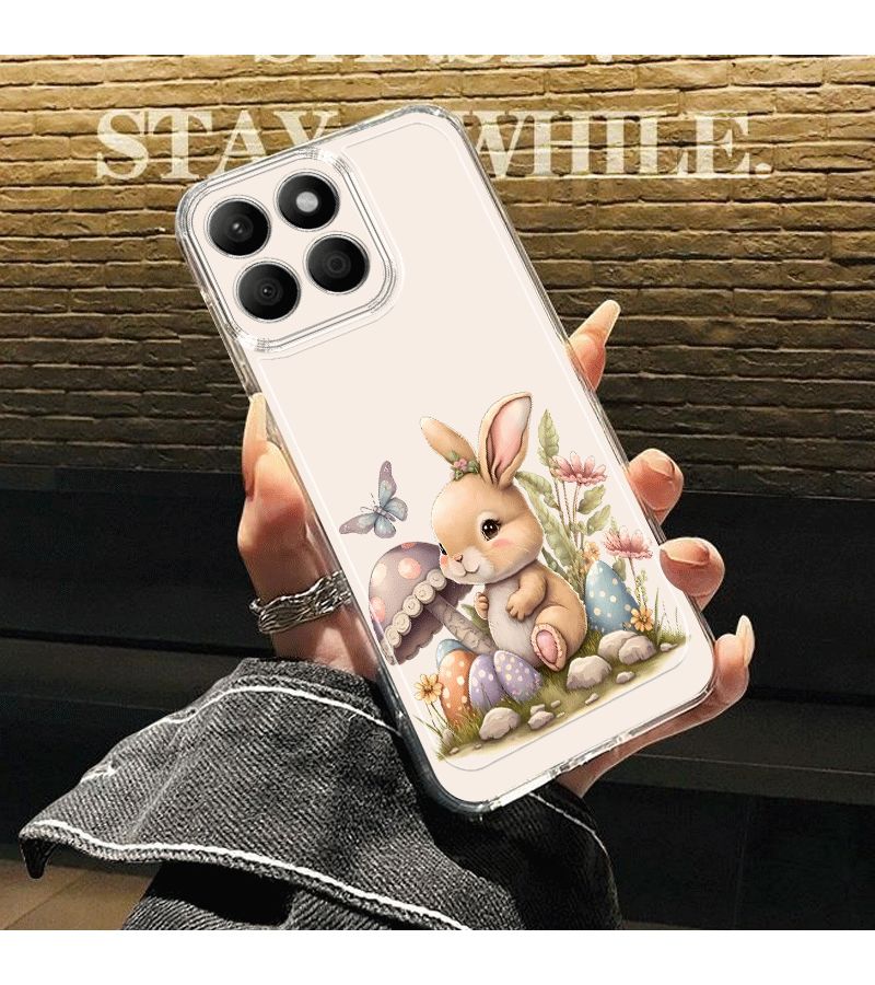 Phone Case Compatible With Honor X5 X5b X6 X6b X7 X7a X7c X8 X8a X8b X8c X9a X9b X9c And 400 Pro Lite Mixed Color 1 Transparent Design With Colorful Eggs Butterflies And Little Rabbits Pattern - Image 1