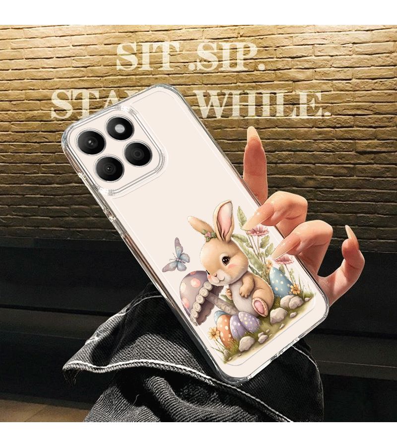 Phone Case Compatible With Honor X5 X5b X6 X6b X7 X7a X7c X8 X8a X8b X8c X9a X9b X9c And 400 Pro Lite Mixed Color 1 Transparent Design With Colorful Eggs Butterflies And Little Rabbits Pattern - Image 3