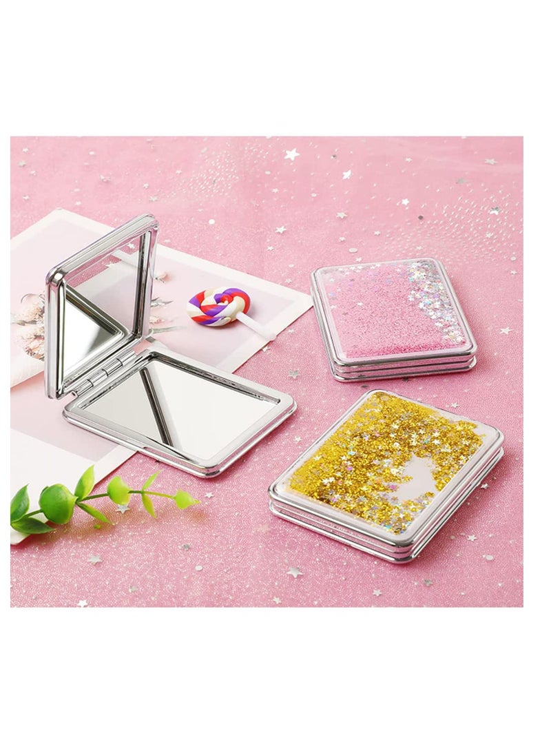 SYOSI Pocket Mirror Purse Makeup Mirror Double Sided Portable Compact Makeup Mirror Creative Quicksand Small Mini Makeup Mirror Glitter Foldable Fashion Hand Mirror Travel Mirror Silver  - Image 2