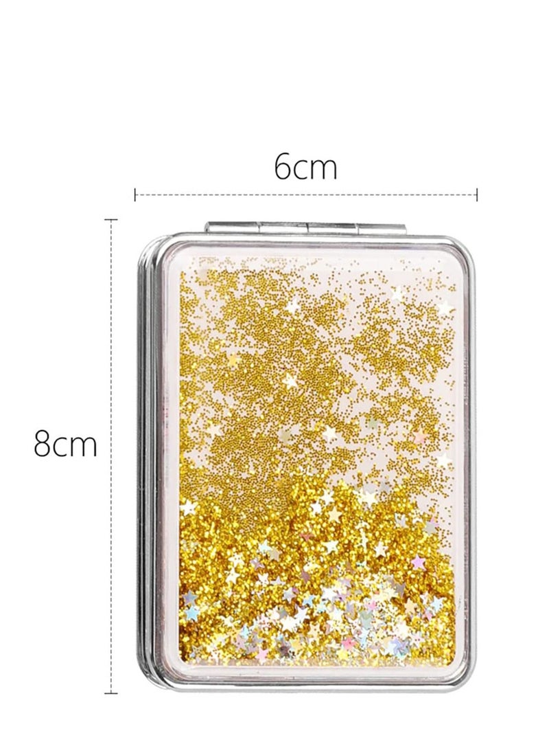 SYOSI Pocket Mirror Purse Makeup Mirror Double Sided Portable Compact Makeup Mirror Creative Quicksand Small Mini Makeup Mirror Glitter Foldable Fashion Hand Mirror Travel Mirror Silver  - Image 5