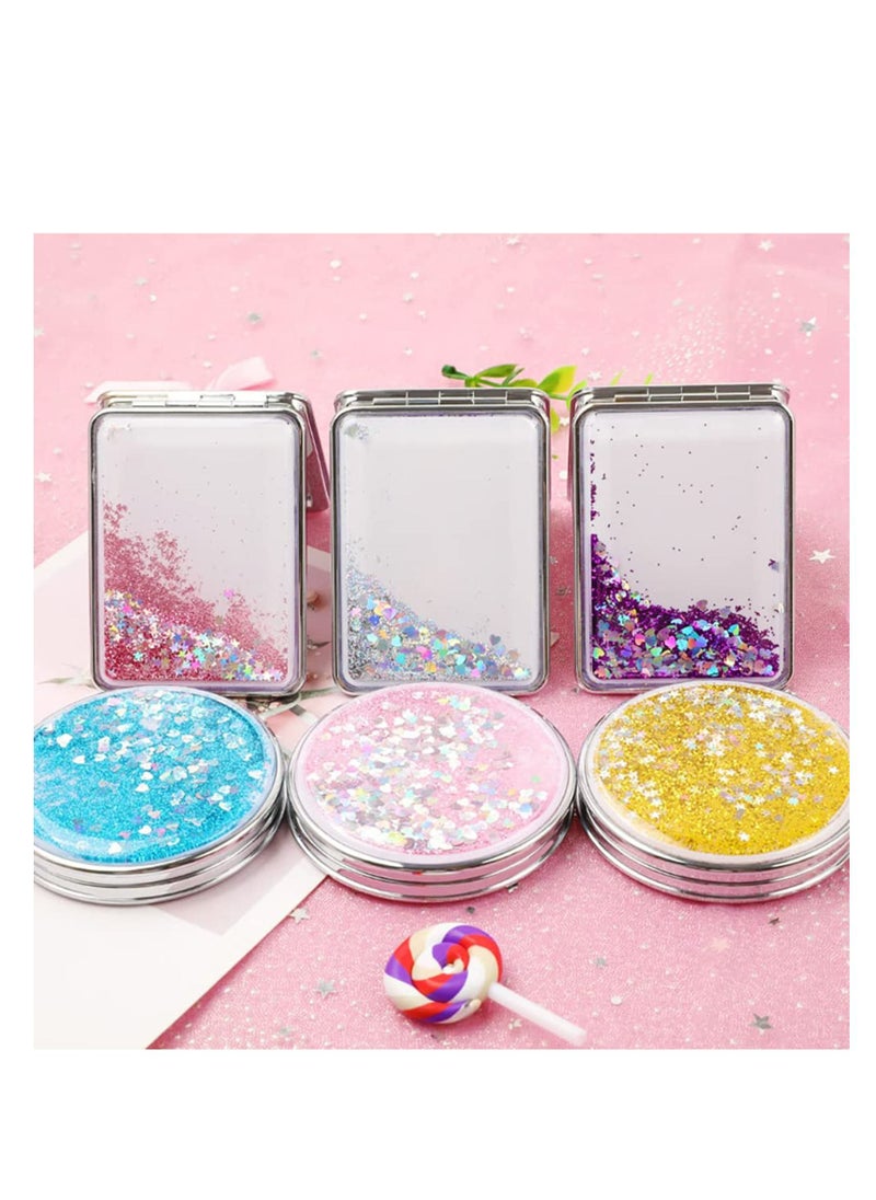 SYOSI Pocket Mirror Purse Makeup Mirror Double Sided Portable Compact Makeup Mirror Creative Quicksand Small Mini Makeup Mirror Glitter Foldable Fashion Hand Mirror Travel Mirror Silver  - Image 4