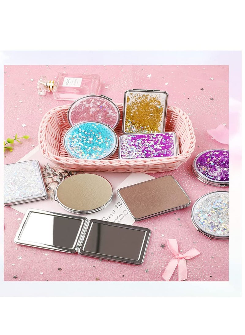 SYOSI Pocket Mirror Purse Makeup Mirror Double Sided Portable Compact Makeup Mirror Creative Quicksand Small Mini Makeup Mirror Glitter Foldable Fashion Hand Mirror Travel Mirror Silver  - Image 3