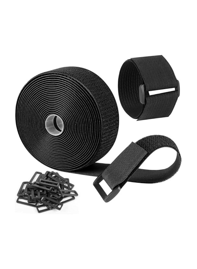 erorex Adjustable Cable Straps, Cable Ties, 2''*16.4ft Hook and Loop Straps with 20 Buckles, Free Cut Self Securing Strap, Reusable Nylon Securing Cord Ties for Cable Organiser Storage  - Image 1