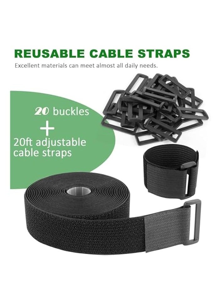 erorex Adjustable Cable Straps, Cable Ties, 2''*16.4ft Hook and Loop Straps with 20 Buckles, Free Cut Self Securing Strap, Reusable Nylon Securing Cord Ties for Cable Organiser Storage  - Image 3