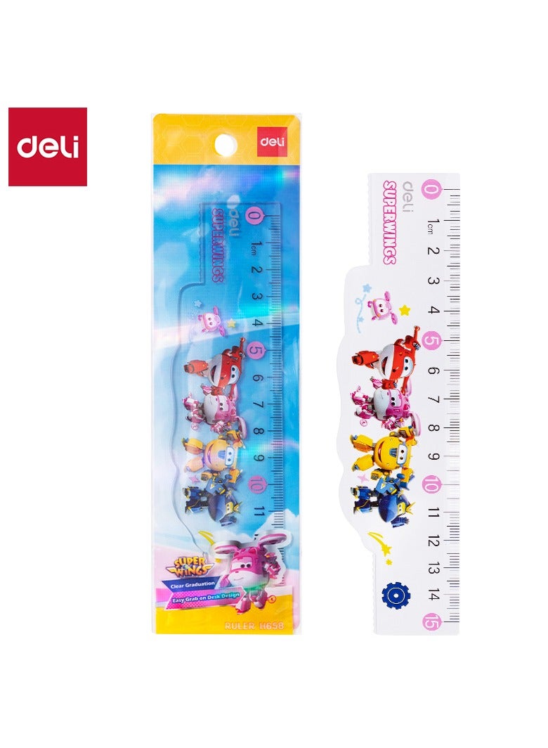 Deli مسطرة دلي EH658 سوبر وينغز بالتعاون، 15 سم أداة قياس بلاستيكية ملونة صفراء/وردية - مثالية للمدرسة ومشاريع الحرف اليدوية - Image 1