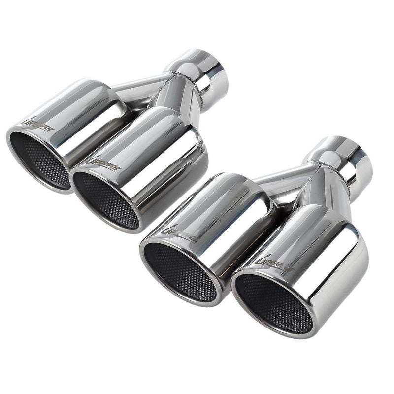 Upower Upower 2.5" to 3.5" Dual Exhaust Tips 2 1/2 inch Inlet 3 1/2 inch Outlet 9.3" Long 304 Polished Stainless Weld On Double Wall Slant (Pack of 2) - Image 1
