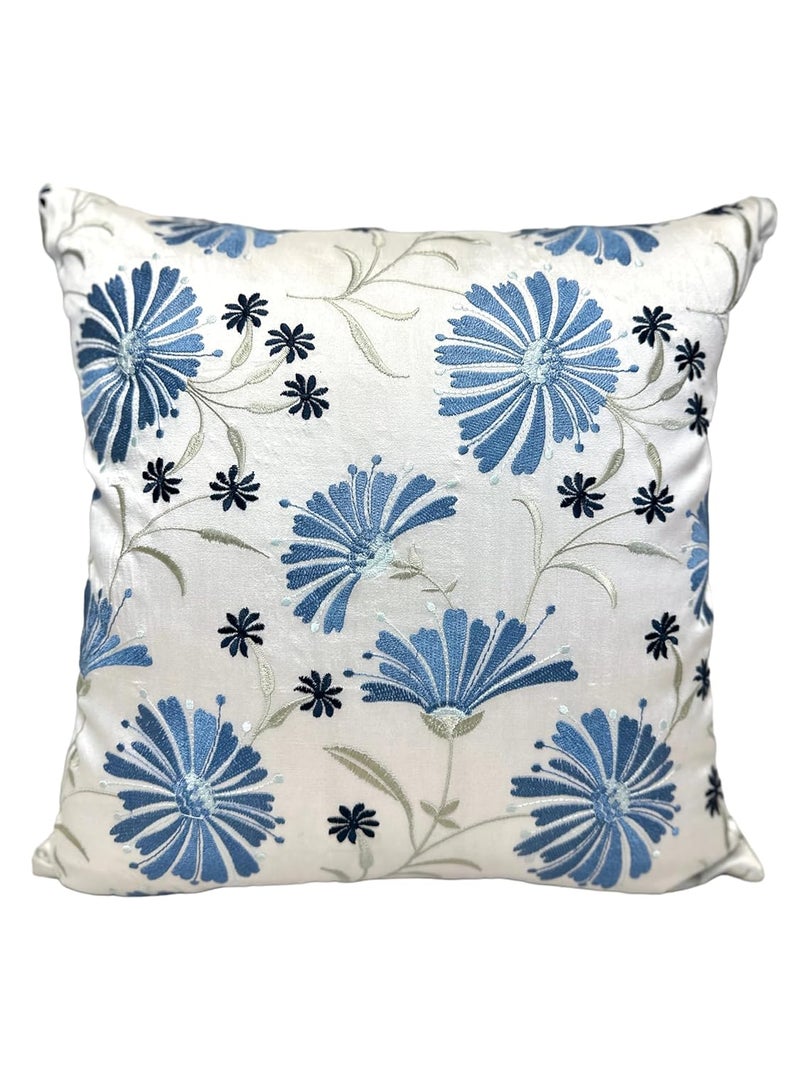 House Of Silko Banarasi Decorative Silk Floral Embroidered Cushion Cover Set for Home Decoration Size16x16 Set of 2 Blue - Image 4