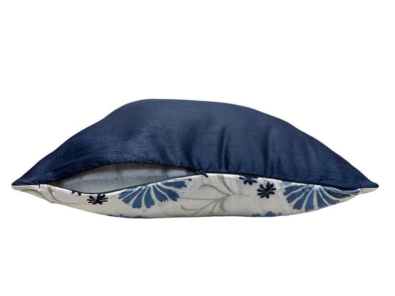 House Of Silko Banarasi Decorative Silk Floral Embroidered Cushion Cover Set for Home Decoration Size16x16 Set of 2 Blue - Image 5
