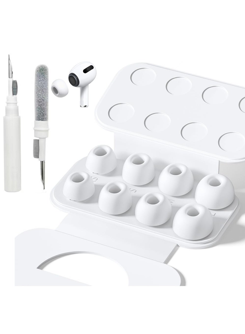 X-level 4 Pairs Replacement Ear Tips for AirPods Pro 2nd/1st Generation with Portable Storage Box & Cleaner Pen,Noise Reduction Holewith & Built-in dust Guard Screen,Silicone Ear Tips for AirPods Pro (White)