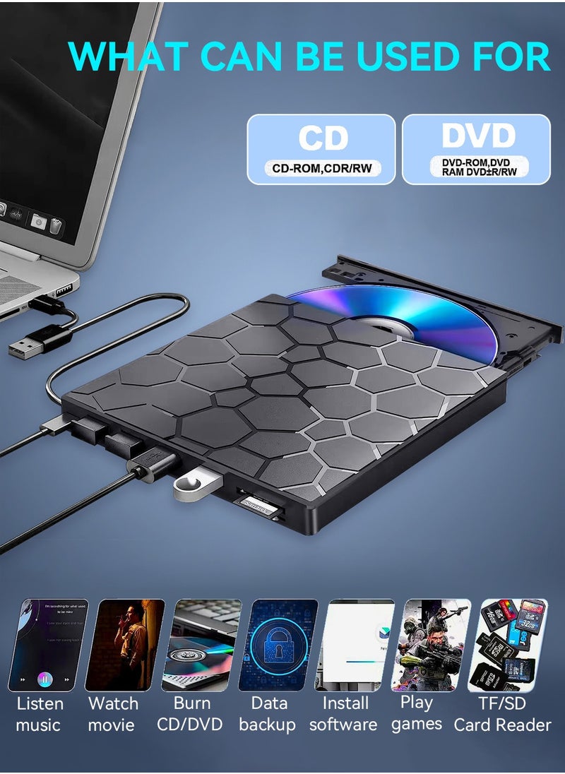 LEOKOR - External CD/DVD Drive, DVD Player for Laptop, 8 in 1 USB 3.0 Ultra-Slim Portable, CD Burner External Disk Drive Optical Compatible with Laptop Desktop Mac,Windows 11/10/8/7 Linux - Image 1